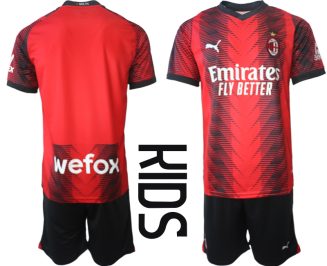 AC Milan Thuisshirt 2023-2024 Kids Korte Mouw (+ Korte broeken) Voetbalshirts