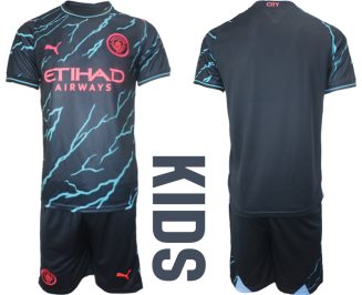 Manchester City Derde Shirt 2023-2024 Kids Voetbalshirts Korte Mouw (+ Korte broeken)