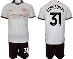 Manchester City Ederson M. #31 Uitshirt 2023-2024 Voetbalshirts Korte Mouw (+ Korte broeken)