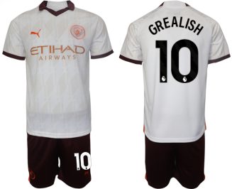 Manchester City Jack Grealish #10 Uitshirt 2023-2024 Voetbalshirts Korte Mouw (+ Korte broeken)