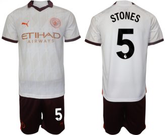 Manchester City John Stones #5 Uitshirt 2023-2024 Voetbalshirts Korte Mouw (+ Korte broeken)