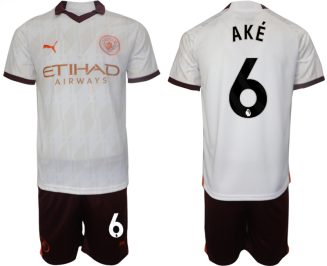 Manchester City Nathan Ake #6 Uitshirt 2023-2024 Voetbalshirts Korte Mouw (+ Korte broeken)