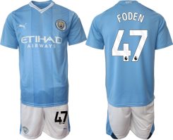 Manchester City Phil Foden #47 Thuisshirt 2023-2024 Voetbalshirts Korte Mouw (+ Korte broeken)