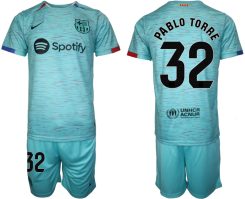 Barcelona Pablo Torre #32 Derde Shirt 2023-24 Voetbalshirts Korte Mouw (+ Korte broeken)