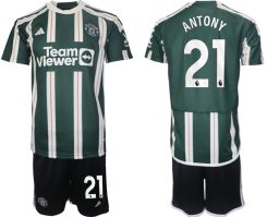 Manchester United Antony #21 Uitshirt 2023/24 Korte Mouw (+ Korte broeken) Voetbalshirts