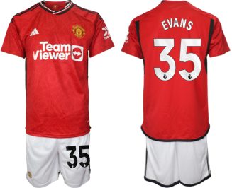 Manchester United Jonny Evans #35 Thuisshirt 2023/24 Korte Mouw (+ Korte broeken) Voetbalshirts