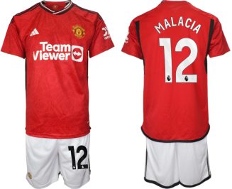 Manchester United Tyrell Malacia #12 Thuisshirt 2023/24 Korte Mouw (+ Korte broeken) Voetbalshirts