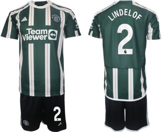 Manchester United Victor Lindelof #2 Uitshirt 2023/24 Korte Mouw (+ Korte broeken) Voetbalshirts