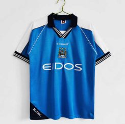 Manchester City 1999/01 Thuis tenue Korte Mouw Klassieke Retro Voetbalshirts