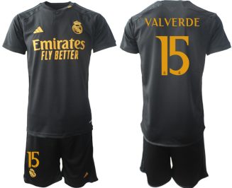 Real Madrid Federico Valverde #15 Derde Shirt 2023-24 Mensen Korte Mouw (+ Korte broeken) Voetbalshirts