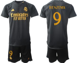 Real Madrid Karim Benzema #9 Derde Shirt 2023-24 Mensen Korte Mouw (+ Korte broeken) Voetbalshirts