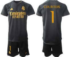 Real Madrid Thibaut Courtois #1 Derde Shirt 2023-24 Mensen Korte Mouw (+ Korte broeken) Voetbalshirts