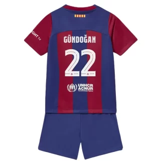Kids Barcelona Ilkay Gundogan #22 Thuisshirt 2023-2024 Voetbalshirts Korte Mouw (+ Korte broeken)
