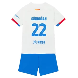 Kids Barcelona Ilkay Gundogan #22 Uitshirt 2023-2024 Voetbalshirts Korte Mouw (+ Korte broeken)