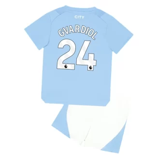 Kids Manchester City Joško Gvardiol #24 Thuisshirt 2023-2024 Voetbalshirts Korte Mouw (+ Korte broeken)