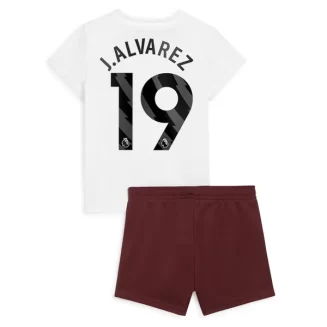 Kids Manchester City Julian Alvarez #19 Uitshirt 2023-2024 Voetbalshirts Korte Mouw (+ Korte broeken)