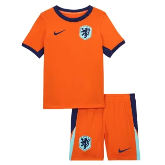 Kids Nederland Thuisshirt EK 2024 Voetbalshirts Korte Mouw (+ Korte broeken)