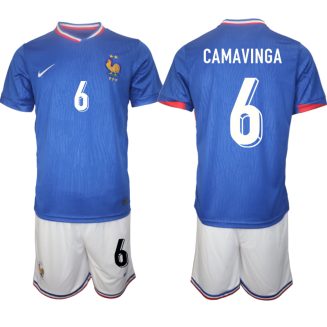 Goedkope Frankrijk Eduardo Camavinga #6 Thuisshirt EK 2024 Voetbalshirts 2024/25 Korte Mouw (+ Korte broeken) Kopen