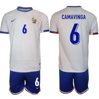 Goedkope Frankrijk Eduardo Camavinga #6 Uitshirt EK 2024 Voetbalshirts 2024/25 Korte Mouw (+ Korte broeken) Kopen