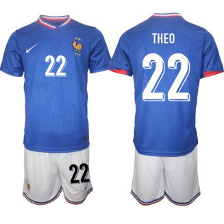 Goedkope Frankrijk Theo Hernández #22 Thuisshirt EK 2024 Voetbalshirts 2024/25 Korte Mouw (+ Korte broeken) Kopen