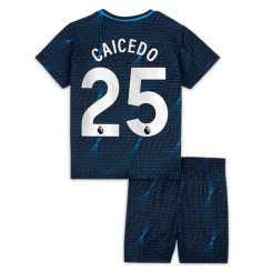 Kids Chelsea Moises Caicedo #25 Uitshirt 2023-2024 Voetbalshirts Korte Mouw (+ Korte broeken)