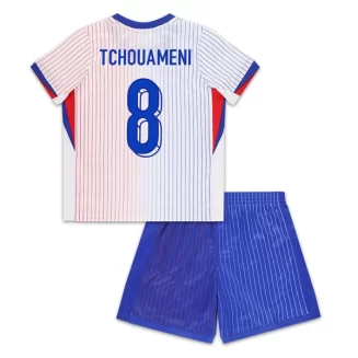 Kids Frankrijk Aurelien Tchouameni #8 Uitshirt EK 2024 Voetbalshirts Korte Mouw (+ Korte broeken)