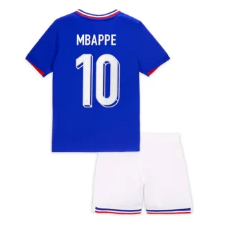 Kids Frankrijk Kylian Mbappe #10 Thuisshirt EK 2024 Voetbalshirts Korte Mouw (+ Korte broeken)