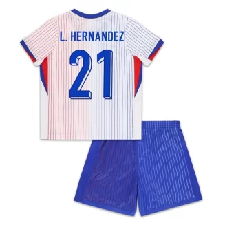 Kids Frankrijk Lucas Hernandez #21 Uitshirt EK 2024 Voetbalshirts Korte Mouw (+ Korte broeken)