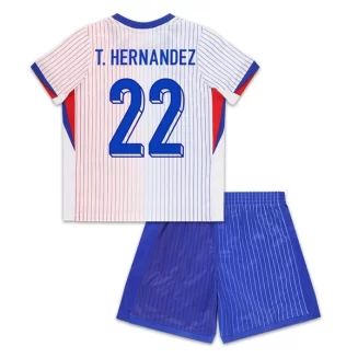 Kids Frankrijk Theo Hernandez #22 Uitshirt EK 2024 Voetbalshirts Korte Mouw (+ Korte broeken)