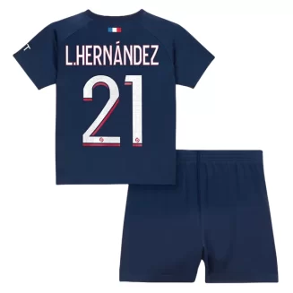 Kids Paris Saint Germain PSG Lucas Hernández #21 Thuisshirt 2023-2024 Voetbalshirts Korte Mouw (+ Korte broeken)
