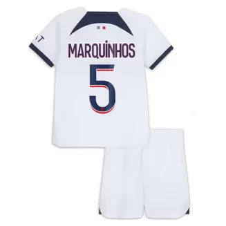 Kids Paris Saint Germain PSG Marquinhos #5 Uitshirt 2023-2024 Voetbalshirts Korte Mouw (+ Korte broeken)