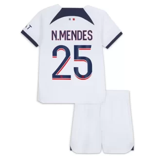 Kids Paris Saint Germain PSG Nuno Mendes #25 Uitshirt 2023-2024 Voetbalshirts Korte Mouw (+ Korte broeken)