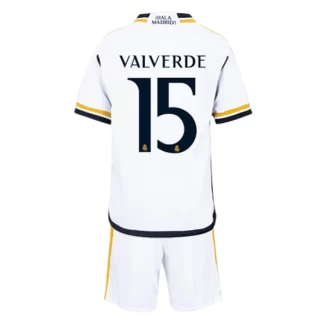 Kids Real Madrid Federico Valverde #15 Thuisshirt 2023-2024 Voetbalshirts Korte Mouw (+ Korte broeken)