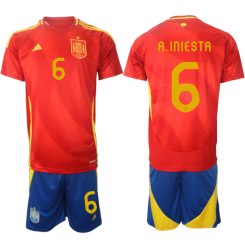 Goedkope Spanje Andres Iniesta #6 Thuisshirt EK 2024 Voetbalshirts 2024/25 Korte Mouw (+ Korte broeken) Kopen