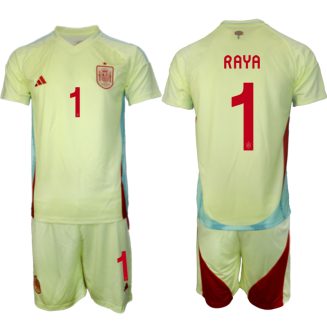 Goedkope Spanje David Raya #1 Uitshirt EK 2024 Voetbalshirts 2024/25 Korte Mouw (+ Korte broeken) Kopen