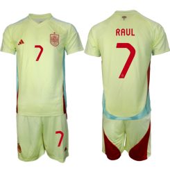 Goedkope Spanje Raul #7 Uitshirt EK 2024 Voetbalshirts 2024/25 Korte Mouw (+ Korte broeken) Kopen