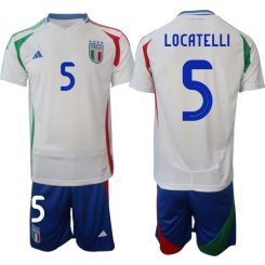 Italië Manuel Locatelli #5 Uitshirt EK 2024 Voetbalshirts Korte Mouw (+ Korte broeken)