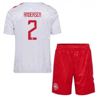 Kids Denemarken Joachim Andersen #2 Uitshirt EK 2024 Voetbalshirts Korte Mouw (+ Korte broeken)