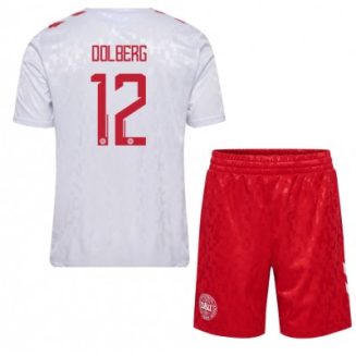 Kids Denemarken Kasper Dolberg #12 Uitshirt EK 2024 Voetbalshirts Korte Mouw (+ Korte broeken)