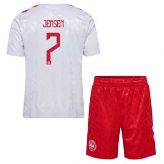 Kids Denemarken Mathias Jensen #7 Uitshirt EK 2024 Voetbalshirts Korte Mouw (+ Korte broeken)