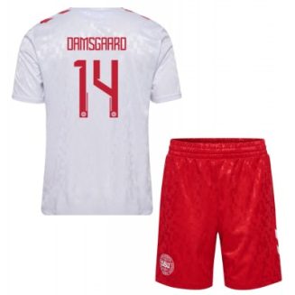 Kids Denemarken Mikkel Damsgaard #14 Uitshirt EK 2024 Voetbalshirts Korte Mouw (+ Korte broeken)