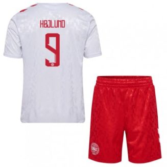 Kids Denemarken Rasmus Hojlund #9 Uitshirt EK 2024 Voetbalshirts Korte Mouw (+ Korte broeken)