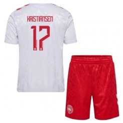 Kids Denemarken Victor Kristiansen #17 Uitshirt EK 2024 Voetbalshirts Korte Mouw (+ Korte broeken)