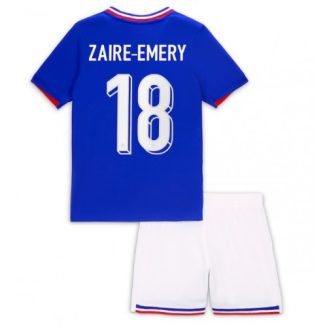 Kids Frankrijk Warren Zaire-Emery #18 Thuisshirt EK 2024 Voetbalshirts Korte Mouw (+ Korte broeken)