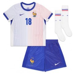 Kids Frankrijk Warren Zaire-Emery #18 Uitshirt EK 2024 Voetbalshirts Korte Mouw (+ Korte broeken)-1