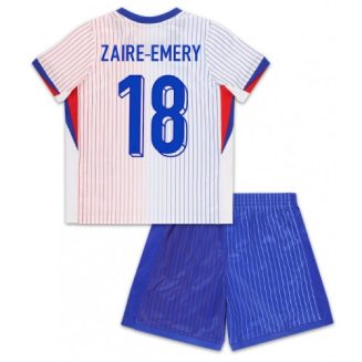 Kids Frankrijk Warren Zaire-Emery #18 Uitshirt EK 2024 Voetbalshirts Korte Mouw (+ Korte broeken)