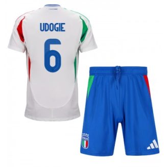 Kids Italië Destiny Udogie #6 Uitshirt EK 2024 Voetbalshirts Korte Mouw (+ Korte broeken)