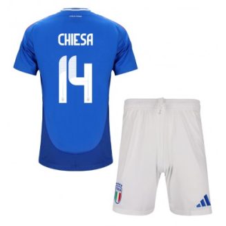 Kids Italië Federico Chiesa #14 Thuisshirt EK 2024 Voetbalshirts Korte Mouw (+ Korte broeken)
