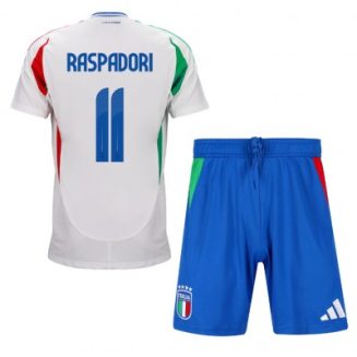 Kids Italië Giacomo Raspadori #11 Uitshirt EK 2024 Voetbalshirts Korte Mouw (+ Korte broeken)