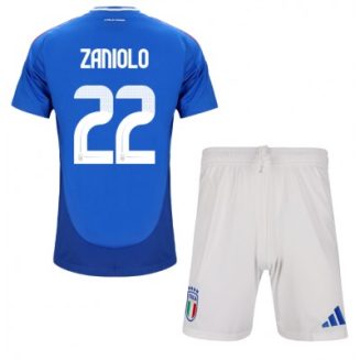 Kids Italië Nicolo Zaniolo #22 Thuisshirt EK 2024 Voetbalshirts Korte Mouw (+ Korte broeken)